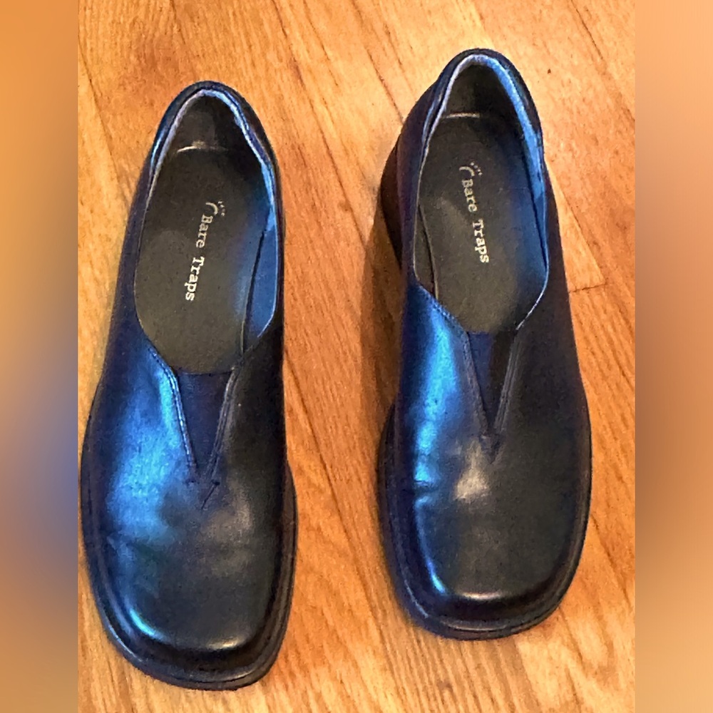 Black Leather Low Wedge Loafer Women’s Shoe